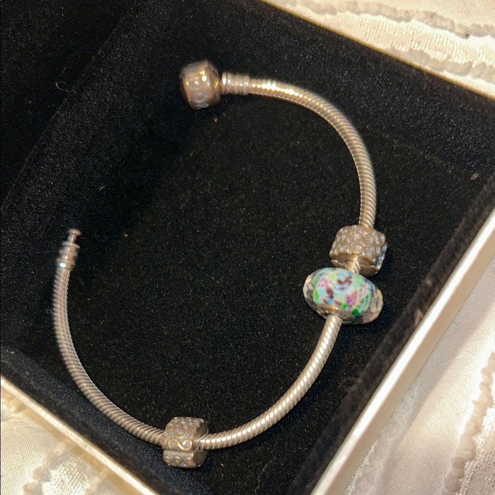 Pandora Silver and Blue Bracelet with Decorative Beads